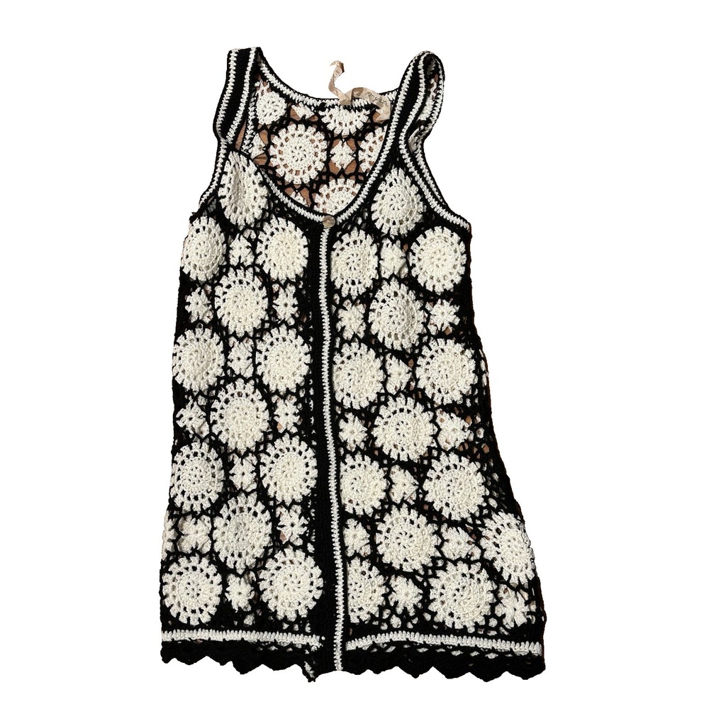 Mystree Crochet Black And White Geometric Vest Women's Size Medium